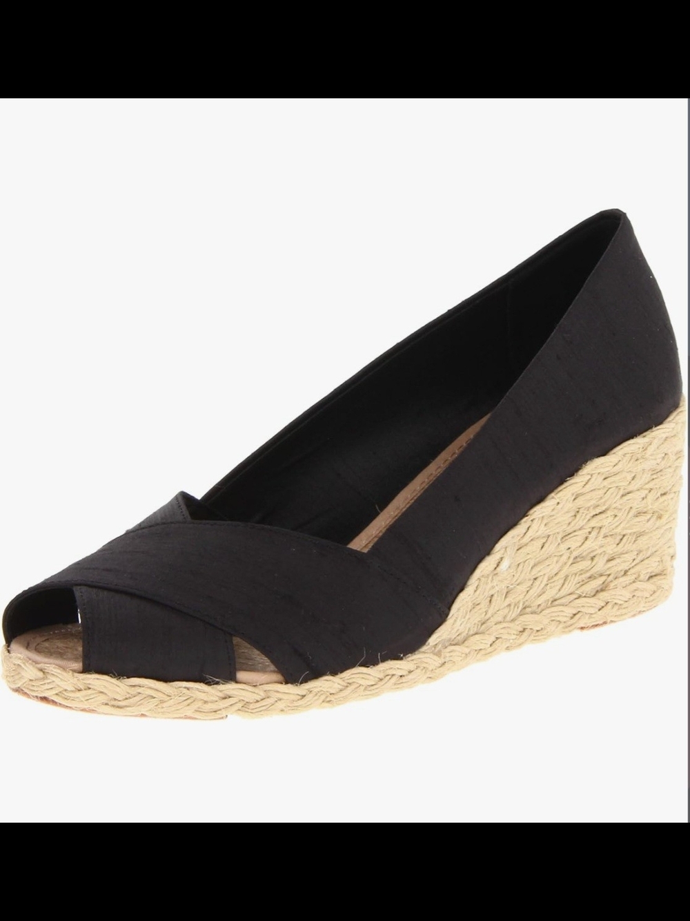 Women's Black Espadrille Wedge Peep-Toe Flats
